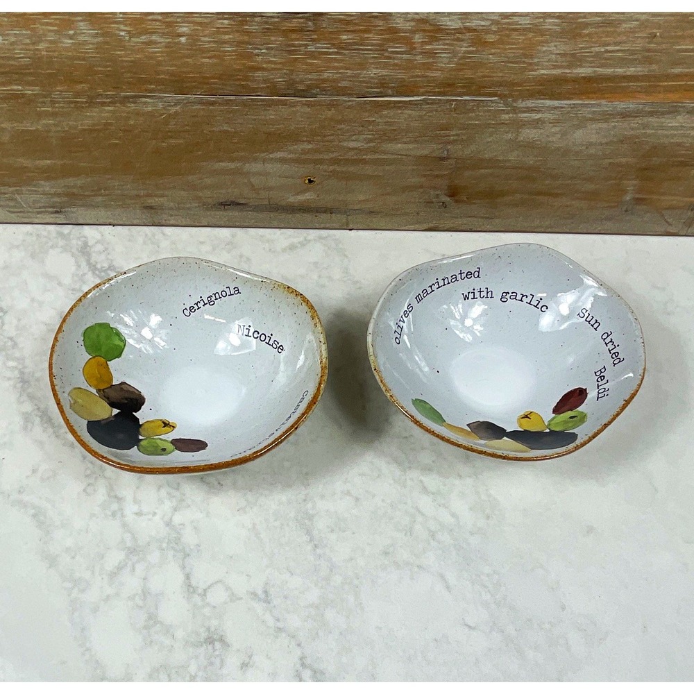 Pfaltzgraff Rosanna Ceramic Oval Olive Pattern Bowls Set of 2 White/Multicolor